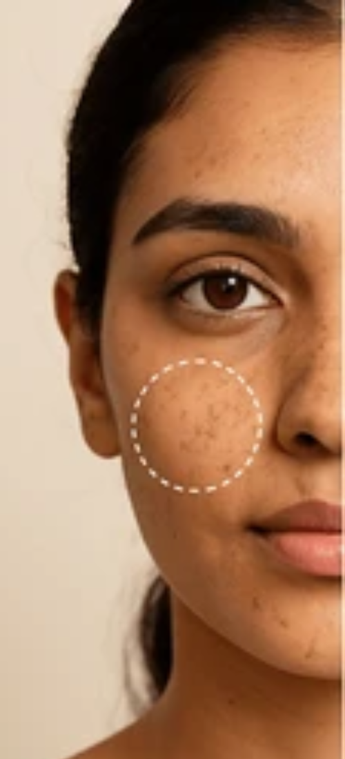 Dark spots and uneven skin tone before using Saffron Glow